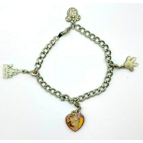 Walt Disney Charm Bracelet Silver Tone Clip Charms 7 3/4" Rhinestone Official - Picture 1 of 11